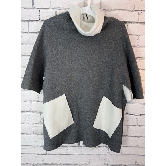 Karolina Zmarlak Gray Cream Mock Neck Poncho Cape Jacket Cashmere Blend Medium - Picture 2 of 12